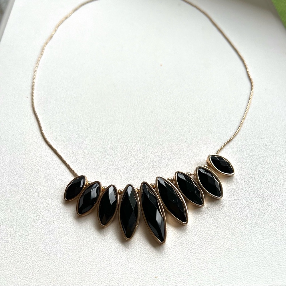 Necklace Gold Toned Black Rhinestone Beads Chain